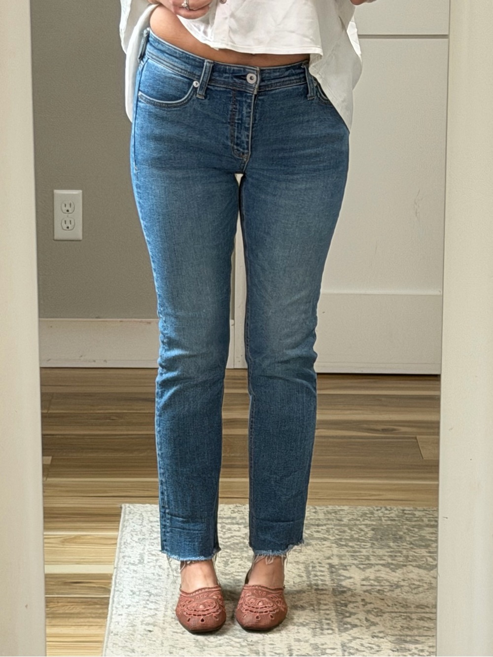 Pilcro Medium Blue Cropped Straight Jeans